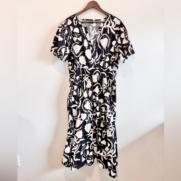 Boho Coastal Cottagecore Tiered Midi Dress 3X Black White Plus Size Chic - Picture 2 of 13